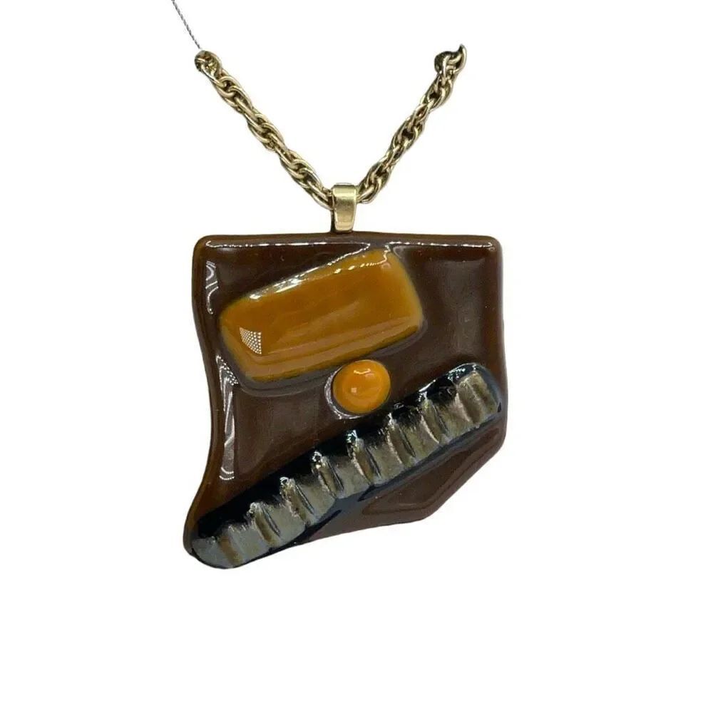 Handmade Artisan fused glass pendant and 24” chain.